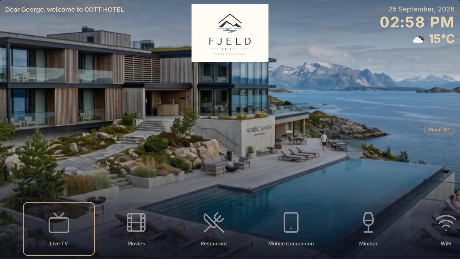 Actual COTT.TV hospitality demonstration interface